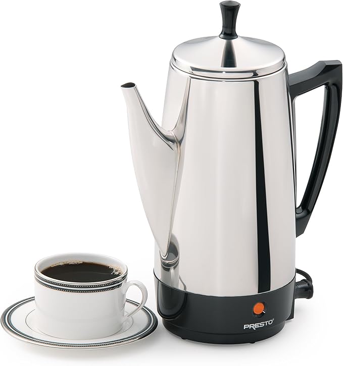 Presto 02811 Stainless Steel Electric Coffee Percolator - 12-Cups, Easy-Pour Spout, Stay-Cool Handle, Make 2-12 Cups