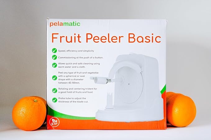 Pelamatic Electric Fruit Peeler | Automatic Orange, Apple, Potato Peeler | Durable Stainless Steel | Versatile & Easy-to-Use | White | 9.5x7x10.5 inches | Plastic & Stainless Steel | Kitchen Appliance