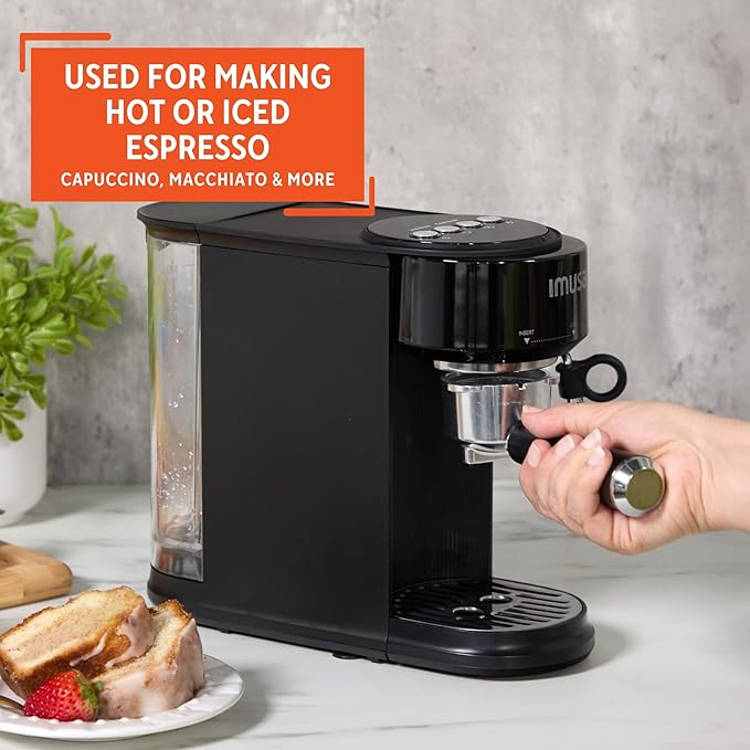 IMUSA 20 Bar Espresso Machine with Milk Frother, Compact 1-2 Cup Espresso & Cappuccino Maker, Thermoblock Fast Heating Coffee Machine, Hot & Iced Latte, Macchiato & Mocha Maker, Matte Black