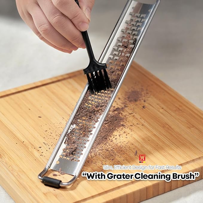 2-in-1 Stainless SteelLong Cheese Grater Dual-Sided Fine & Coarse Blades Precision Zester for Lemon, Ginger, Cheese, Vegetables, Rust-Resistant, Ergonomic Handle (15.35" x 1.77")