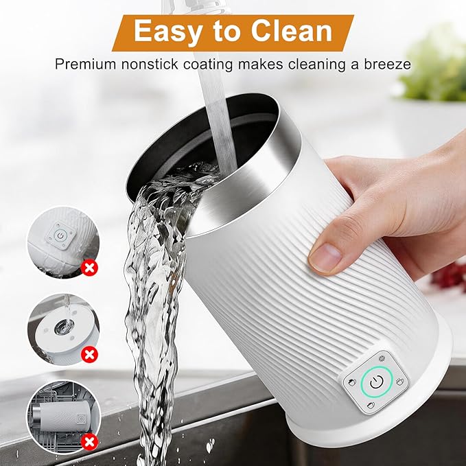 Wowteam Milk Frother, 4-in-1 Electric Milk Steamer, Warm and Cold Milk Warmer and Foam Maker for Coffee, Latte, Cappuccinos, Macchiato, 8.2oz/240ml, Stainless Steel, White
