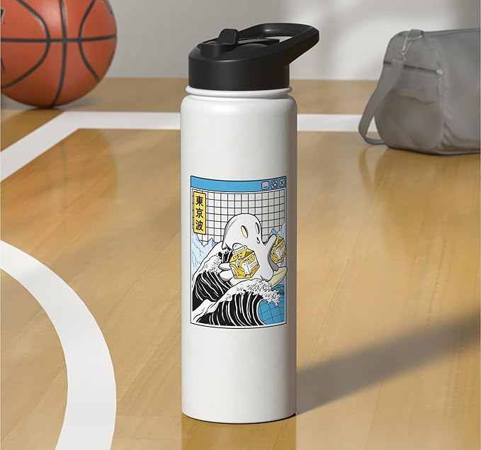 Surfing Ghost With Banana Milk Cartons Wave Kawaii Vaporwave Stainless Steel Insulated Water Bottle