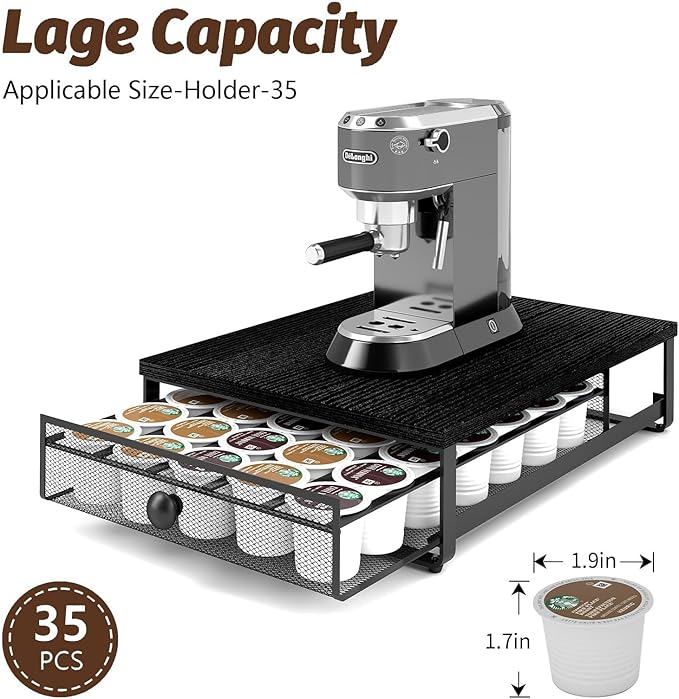 Sedegn Coffee Pod Holder Counter Coffee Vertuo Capsules Storage Organizer with Sliding Drawer Compatible For 35 K-Cup Pods No Assembly Needed Black