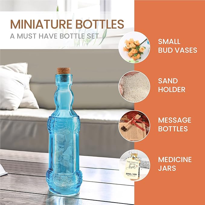 BULK PARADISE Decorative 6 Pack Clear Glass Bottles and Small Mini 12 Pack Clear Glass Bottles