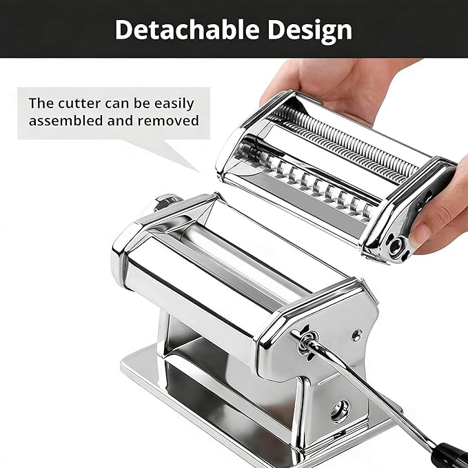 Pasta Maker, METLUCK Stainless Steel Pasta Machine Manual Roller Pasta Maker with 9 Thickness Settings for Spaghetti Linguine Fettuccine Lasagne, Includes Dough Cutter & Hand Crank