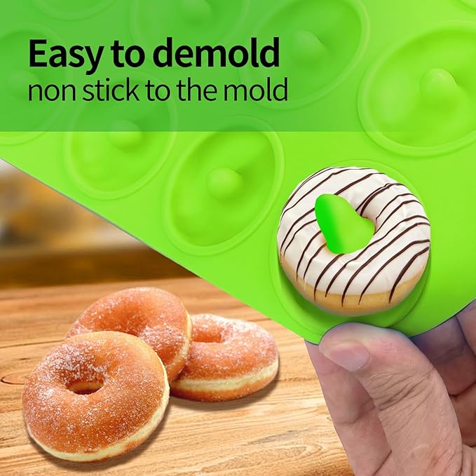 12 hole Silicone Donut Pan, Bite Size Silicone Donut Molds for baking, Mini Donut Mold Heat Resistant, Mini Donut Pan for baking Donuts, Muffin, Cake Biscuit Bagels, Non-stick Bottom, Dishwasher Safe