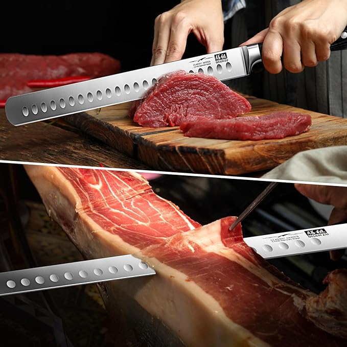 SHAN ZU 12" Brisket Slicing Knife - Carving Slicing Meat Knife Professional 5Cr15MoV Stainless Steel Razor Sharp Blade, Ergonomic Wood Handle & Full Tang Design