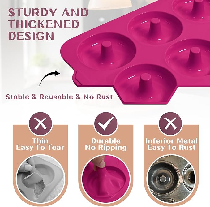 Nonstick Silicone Donut Pan: 3.5 Inch Doughnut Pans with Metal Frame - Silicone Donut Molds for Baking Gluten Free Glazed Vegan Protein Donuts Bagel - for Oven Kitchen - Home Bakers Housewife