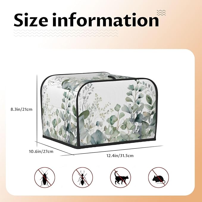 Toaster Cover 4 Slice Eucalyptus Leaves Waterproof Appliance Cover with Hang Loop Bread Baker Toaster Cover for Kitchen