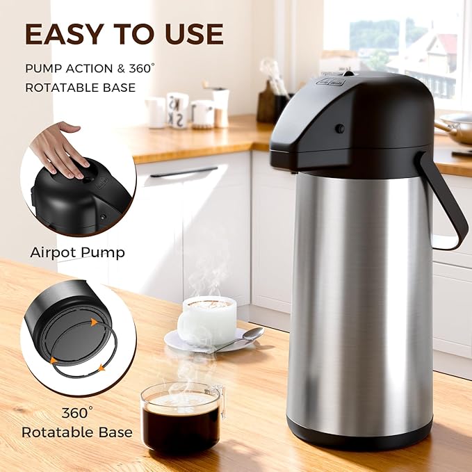 Coffee Carafe for Keeping Hot - Gezoss 102OZ / 3L Airpot Coffee Dispenser with Pump - Large Coffee Carafe for Hot Drinks Tea Liquid - Insulated Stainless Steel Hot Water Beverage Urn for Parties