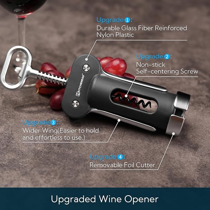 KITCHENDAO 2-in-1 Vacuum Wine Stopper and Luxury 3 in 1 Wine Opener