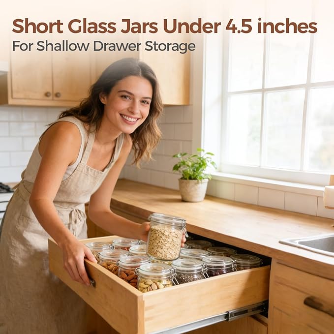 ComSaf 17oz Overnight Oats Containers with Lids 6-Pack, Wide Mouth Glass Jars for Meal Prep, 500ml Airtight Glass Canisters with Wire Clamp for Sourdough Starter, Fridge Pickling & Pantry Organization