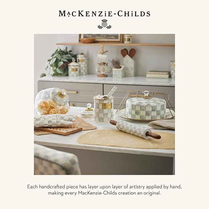 MACKENZIE-CHILDS Enamel Salt and Pepper Shakers, Kitchen Table Spice Shaker Set, Gray-and-White Sterling Check, Large