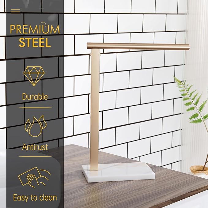 KOKOSIRI Hand Towel Rack Free Stand Towel Holder with Steady Marble Base for Bathroom Vanity Countertop, Champagne Bronze Stainless Steel 15.7'' Height THS0006-CPG