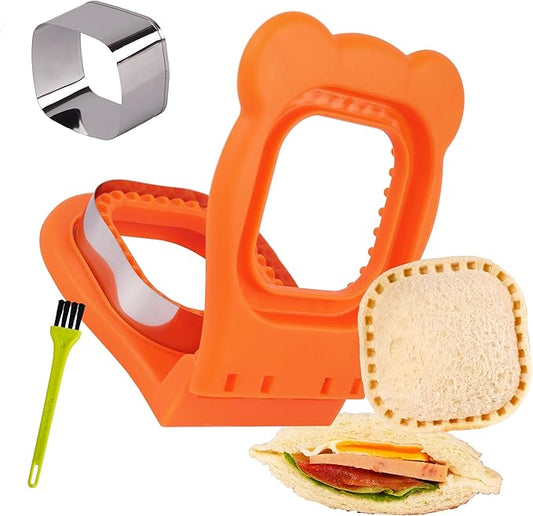 LEPCY Uncrustables Sandwich Maker Sealer Cutter, Crustless Sandwich Cutter, PB&J Uncrustable Maker - Color Orange, Square Shape