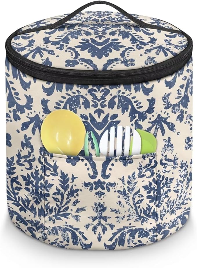 Electric Damask Flower Pressure Cooker Insulation Bag for Home Reusable Pressure Cooker Storage Bag Retro Kitchen Appliance Dust Cover for Picnic