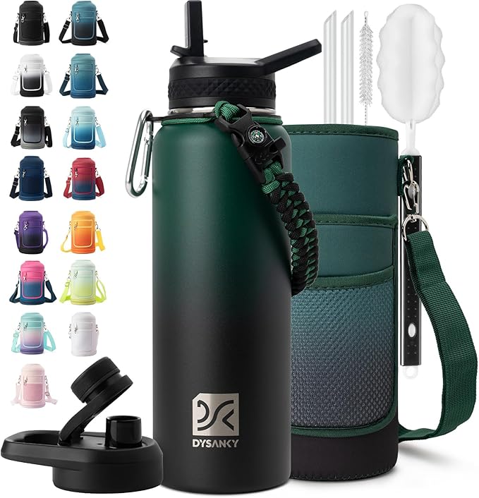 DYSANKY Insulated Water Bottle | Thickened Stainless Steel Vacuum Metal | Portable Sports Water Jug for Gym and Hiking with Straw, Carrier Bag, Handle Strap | BPA-Free 40 oz
