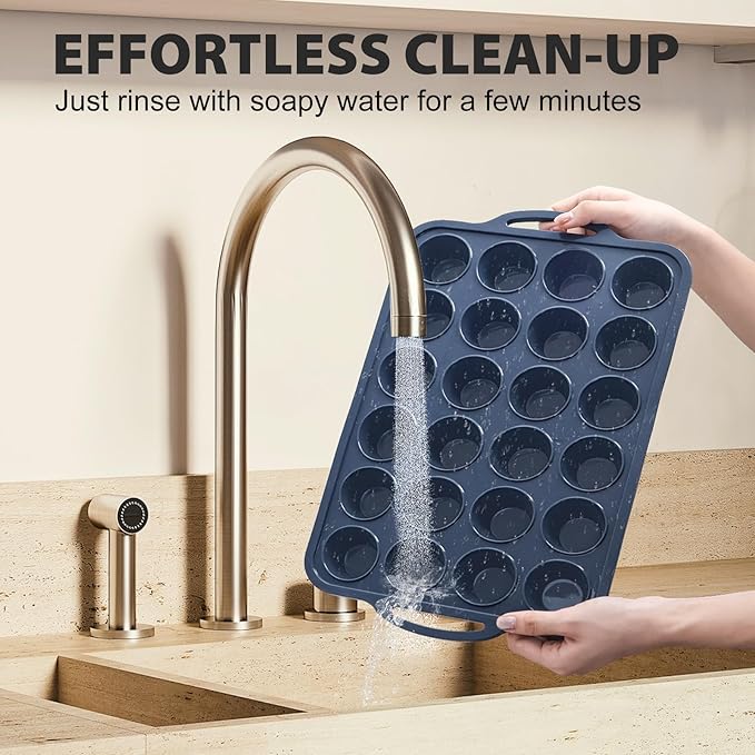 2 Pack Silicone Muffin Pan 12 and 24 Cup with Metal Frame,Non Stick Silicone Mini Cupcake Pan with Handles, BPA Free Silicon Regular Muffin Tin Tray Small for baking, egg bites, Mold Grey