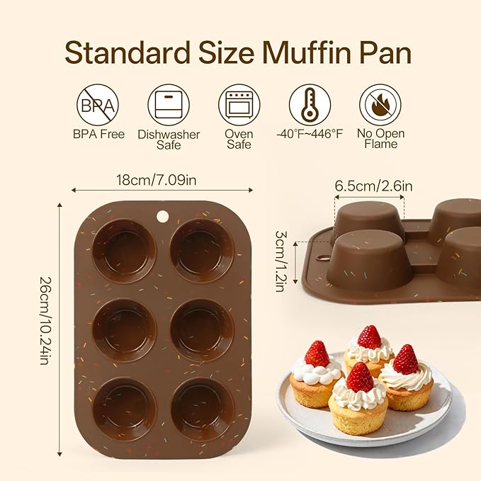 2 Pack Silicone Muffin Pan for Baking, Regular Size Nonstick Cupcake Pan, 6-Cup Silicone Muffin Tin BPA Free Dishwasher Safe, Great for Muffin Cupcake Brownie Egg Tart