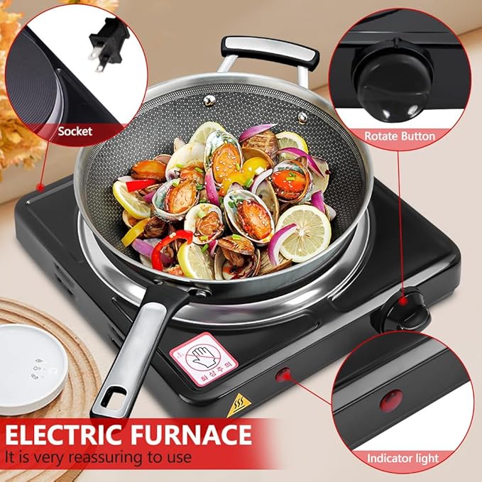 Electric Countertop Burner, Single Burner, 1000W Induction Cooktop, Portable Electric Hot Plate, 5 Level Adjustable Temperature Control Cooking Ranges for Home Dorm Camping Cooking