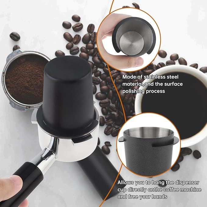 Coffee Dosing Cup 51mm, Espresso Coffee Dosing Cup, Stainless Steel Dosing Cup Compatible with All 58mm Portafilter,Coffee Powder Cup, Coffee Powder Feeder (1, Black, 51mm)
