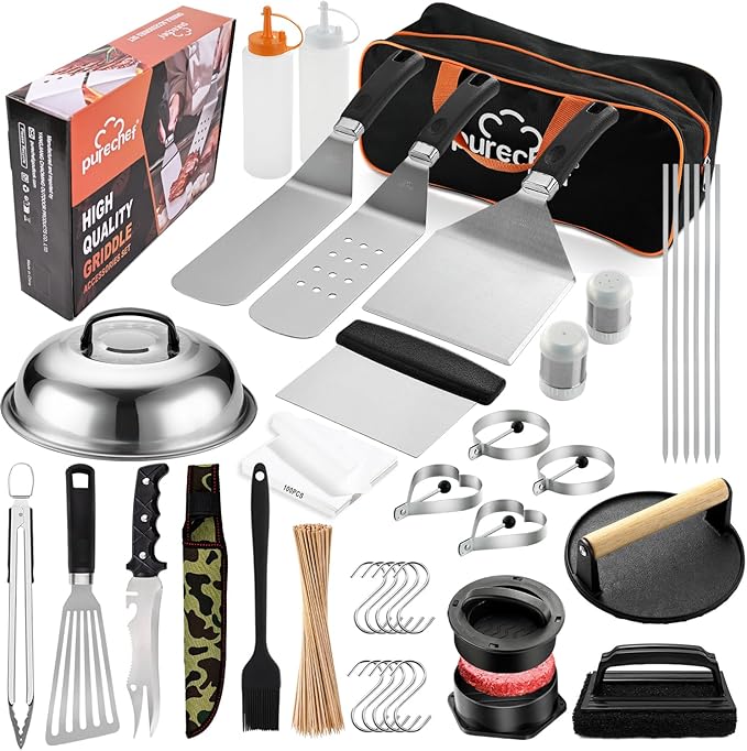 238PCS Premium Griddle Accessories Kit, Griddle Tools for Flat Top Grill with Enlarged Spatulas, Burger Press, Basting Cover & Storage Bag, Flat Top Grill Accessories for Outdoor Barbecue