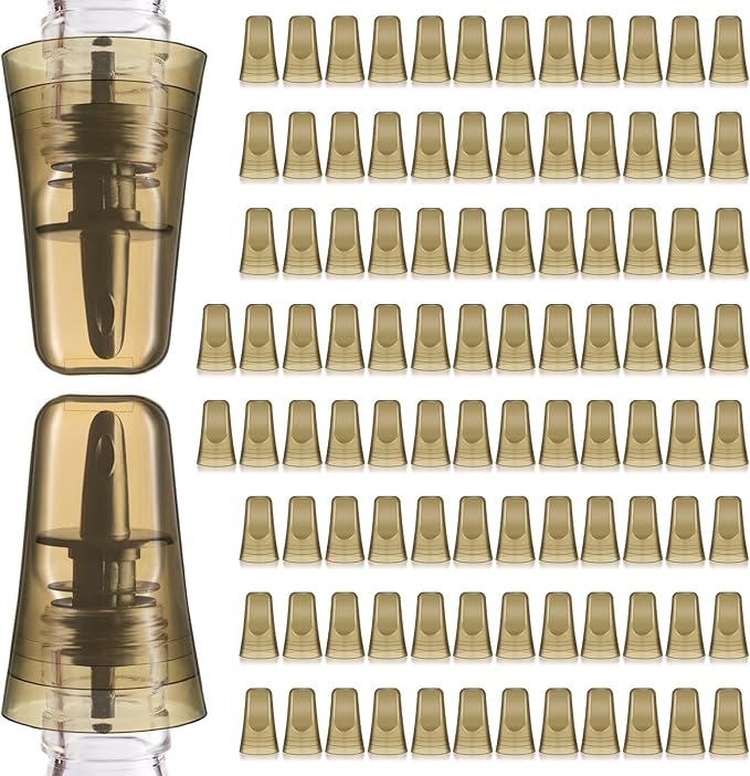 Chengu 100 Pieces Liquor Bottle Covers Pour Spout Covers Bar Toppers for Bottles Universal Pour Dispenser Dust Translucent Silicone Rubber Spout Caps for Bar Home Kitchen Tools Supplies (Champagne)