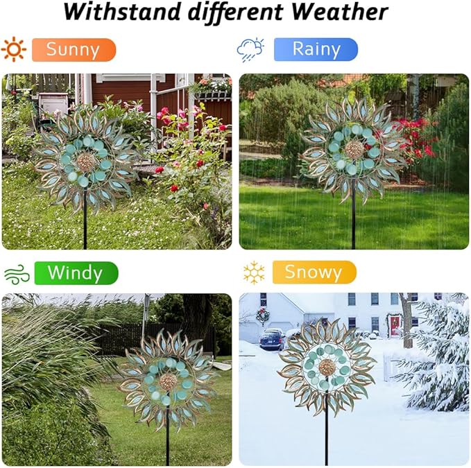 DREAMSOUL 24" Dia Large Wind Spinners Outdoor with 5 Prongs Stake, Metal Kinetic Wind Spinners for Yard and Garden