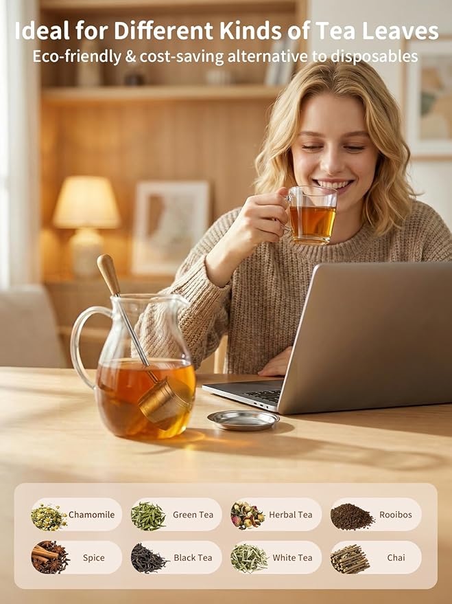 HOUSE AGAIN Tea Infuser for Loose Tea, 2-in-1 Tea Scoop Infuser Extra Fine Mesh Tea Strainers for Loose Tea, 304 Stainless Steel Loose Leaf Steeper, Ball Filter with Handle for Spices, L