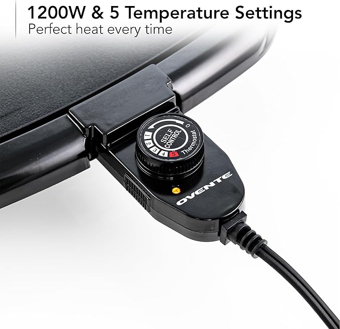 OVENTE Electric Griddle with 16 x 10 Inch Flat Non-Stick Cooking Surface, Removable and Adjustable Temperature Control, Indoor Grill for Instant Breakfast, Pancakes, Eggs or Burgers, Black GD1610B