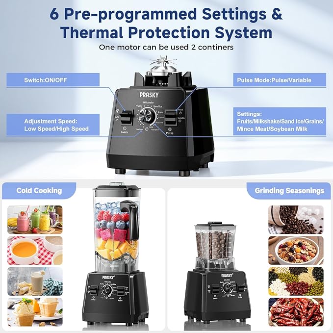 Blender Smoothies, 102oz Large Capacity Kitchen Blender, 1000Watts Motor, 2-in-1 Professional Countertop Blenders and Grinder Combo Frozen Fruit, Ice Crush, Nuts, BPA-Free - Black