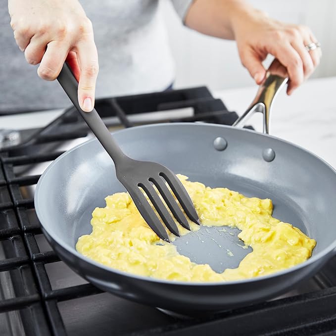 GreenPan Silicone Ultimate Fork, Mixing Stirring Serving, Cooking Kitchen Utensil, Flexible Rubber Nonstick Cookware, Rigid Steel Core, Heat-Resistant, Anti-Slip Handle, BPA-Free Dishwasher Safe, Gray