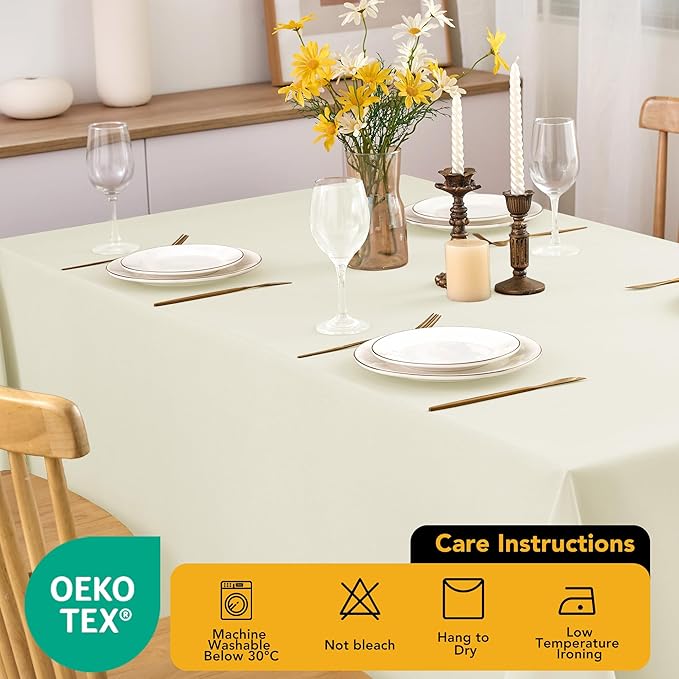 10-Pack Ivory Tablecloths for Rectangle Tables, 70 x 120 Inches, Stain-Resistant Polyester Fabric for 6 Foot Tables - Washable Table Covers for Weddings, Banquets, Birthday Parties, Events