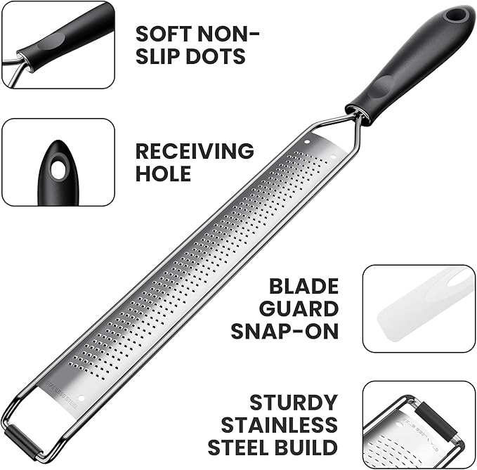 Zester Grater for Lemon Cheese with Handle,Black