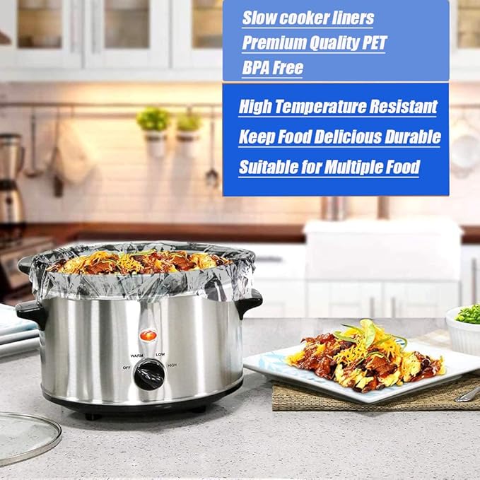 FASOZUKA Slow Cooker Liners 40×Cooking Bags Extra Large Size Disposable Pot Liners, Fit 3QT to 8QT for Slow Cooker Cooking Trays Suitable for Oval & Round Pots 13"x 21", 40 Liners