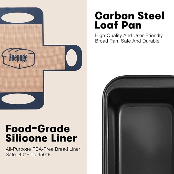 Loaf Pan with Liners Set: 2-Pack Nonstick 9 x 5 Inch Bread Pan and Loaf Liners for Homemade Oven Baking - Rectangular Baking Tray for Kitchen Home Baker Make Sourdough Banana Sandwich Bread