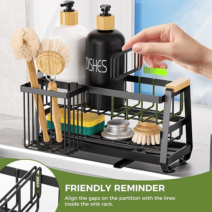 Sponge Holder for Kitchen Sink, Kitchen Sink Caddy with Suction Cup, Sink Organizer Rack for Kitchen Accessories, 304 Stainless Steel Dish Scrubber Holder Self Draining for Sponge, Soap, Dish Brush