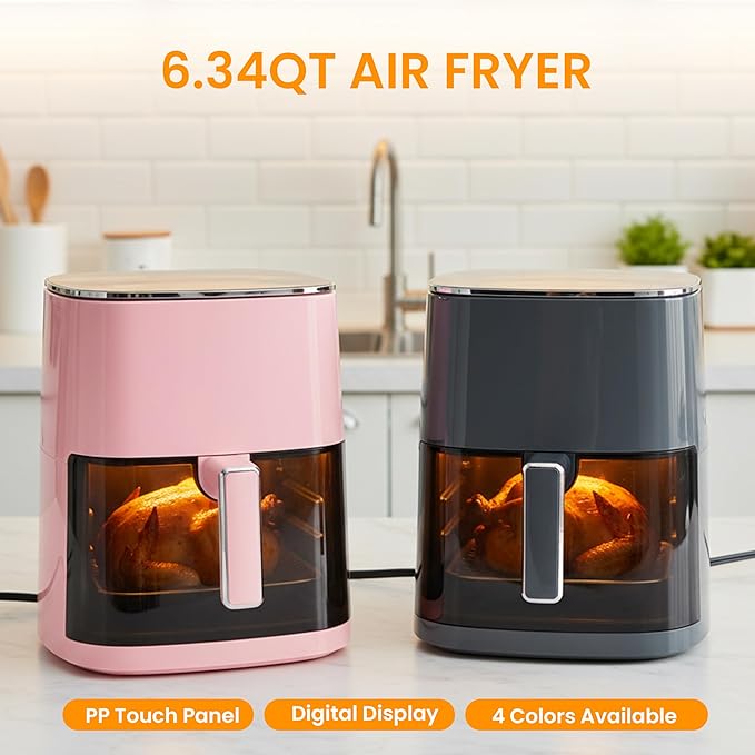 HealSmart 12-in-1 Air Fryer Oven, 6.34 Qt Digital Convection Oven with Visible Window & 1700W, Air Fry, Roast, Bake, Nonstick Basket, Black
