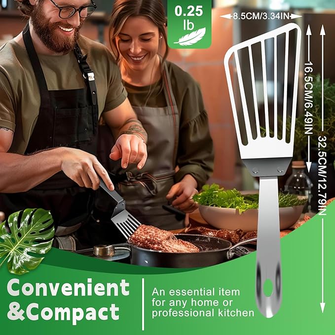 Fish Spatula Stainless Steel, Metal Fish Turner Spatula, Metal Spatulas for Kitchen Use, Thin-Edged Design Ideal for Cooking, Turning & Grilling (13 In, Silver)