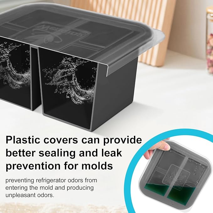 Silicone Freezer Tray with Lid 2 Pack Silicone Freezer Molds Ice Cube Tray Makes 4 Perfect 1 Cup Portions Soup Cubes Meal Prep Containers- Oven & Dishwasher Safe