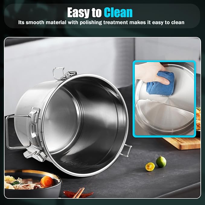 304 Stainless Steel Airtight Canister for Kitchen, 3.2Gal/405oz Flour Container with Lids and Sturdy Locking Clamp, Metal Bucket Food Storage Containers for Rice Flour Coffee Bean Tea