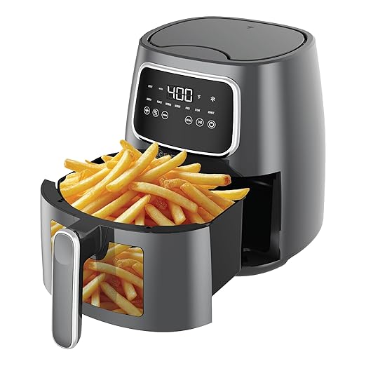 Kitchen Elite 5.5 Qt. Digital Air Fryer, Countertop Cooker with LED Screen, Presets for Air Fry, Roast, Dehydrate, Defrost and Reheat, Grey