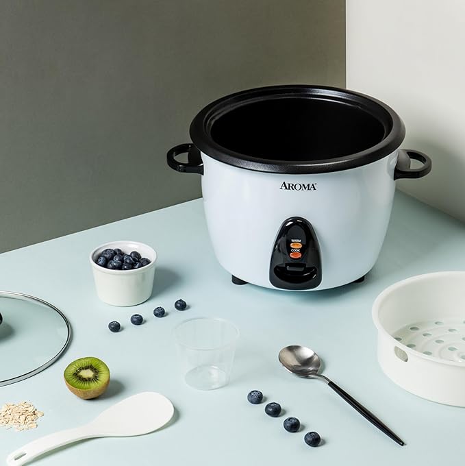 AROMA Rice Cooker, 10-Cup (Uncooked) / 20-Cup (Cooked), Steamer, Auto Keep Warm, Soup Maker, Oatmeal Cooker, Large Rice Cooker, 5 Qt, White, ARC-360-NGP