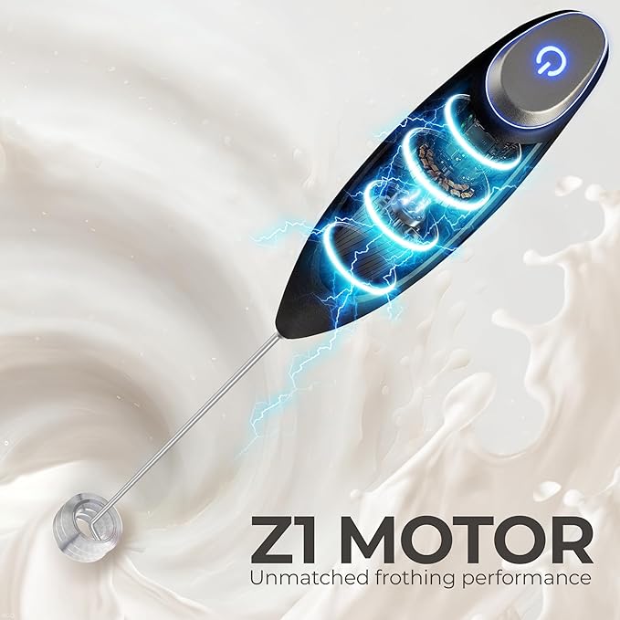 Zulay Kitchen Patented Tornado Triple Whisk Milk Frother with 4 Duracell Batteries – Handheld Foam Maker for Coffee, Lattes, Matcha & Hot Chocolate – Rich, Creamy Froth in Seconds - Alpha Black