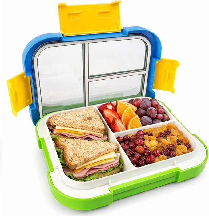 EASYFUN Bento Box Adult, Lunch Box, 3-Compartment Lunch Containers, Drop-Proof, Dishwasher Safe & Made with BPA-Free Materials (Blue green)
