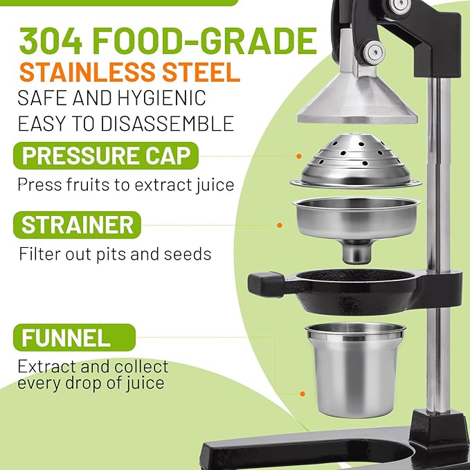Cast Iron Juicer,Manual Juicer Hand Press,Professional Citrus Juicer,with Stainless Steel Cup,Easy to Use & Clean,Heavy Duty Stainless Steel Manual Juicer For Orange Juice,Pomegranate,Lemon(Black)