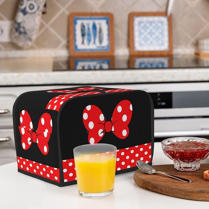 Red Polka Dot Bow Toaster Cover 2 Slice, Cute Country Bread Machine Cover, Washable Toaster Kitchen Small Appliance Cover Stain Resistant,with Top Handle