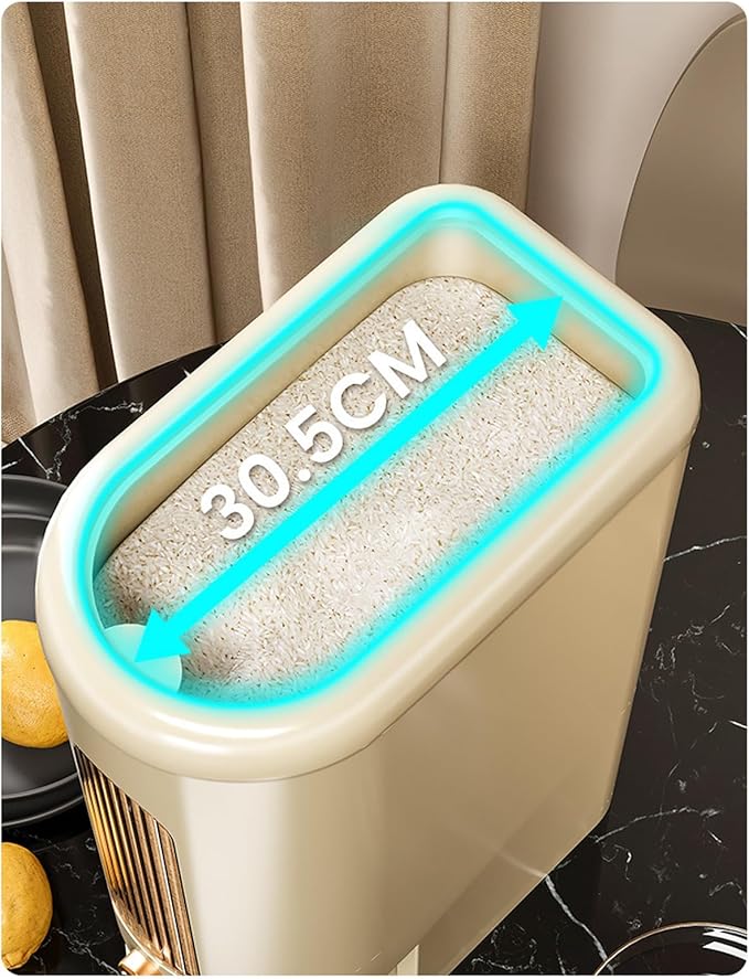 Peaoop 22LB Rice Dispenser, Large Grain Container Storage with Lid Measuring Cylinder Household Cereal Dispenser Bucket for Kitchen Soybean Corn (Beige-22lb)