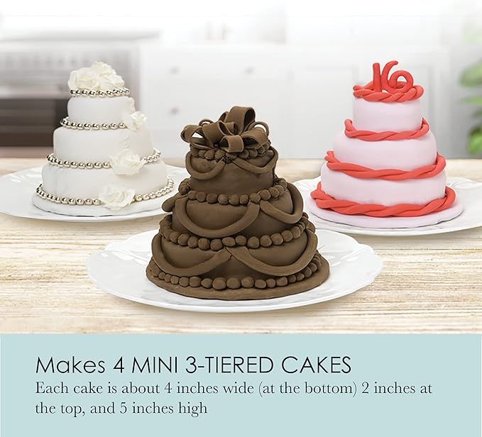 Chicago Metallic Mini Multi-Tier Round Cake Pan, Makes 4 Individual 3-Tier Celebration Cakes, Professional Grade Non-Stick Bakeware for Weddings, Showers, Parties