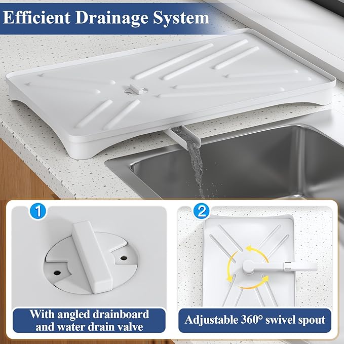 SNTD Dish Drying Rack for Kitchen Counter - Large Dish Rack with Drainboard, Rustproof Dish Drainer with Utensil Holder for Sink, White